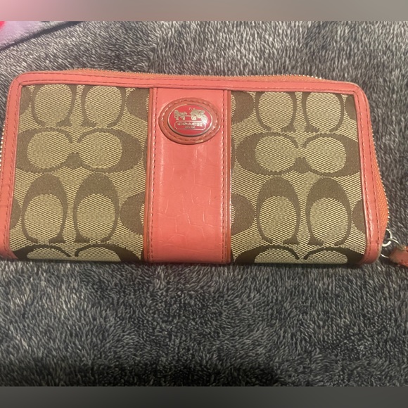 Coach Handbags - Coach Tan and Pink Signature Wallet